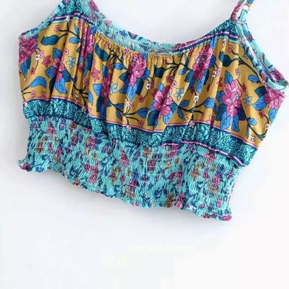 SOLD OUT Boho Floral Gypsy Crop Top & Wide Leg Pant Set - Picture 5 of 6